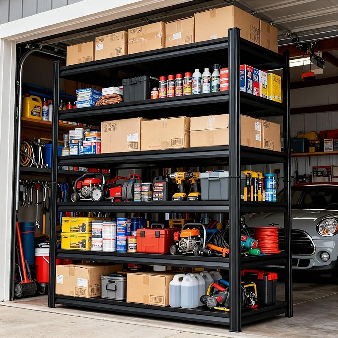 6-Tier Garage Shelves, Metal Shelving Unit, Adjustable Storage Shelves Heavy Duty 36''W*16''D*82''H，Double-Layer Column with Reinforced Ribs Capable of Bearing 3624 Lbs for Garage, Basement, Warehouse