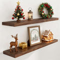 48 Inch Floating Shelves Set of 2, Rustic 48 x 9.3 Floating Shelf for Wall, 9.3 Inch Deep Bookshelf Invisible Bracket, Wall-Mounted Deep Shelving for Bedroom, Kicten, Living Room, Walnut Color