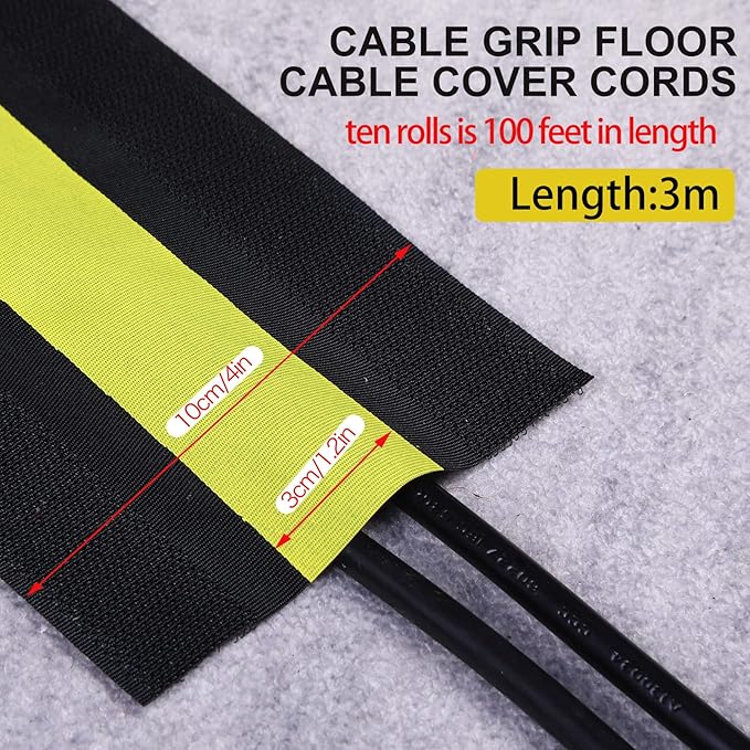 WILLBOND Carpet Cord Cover Cable Protector Floor Cover Cable Protector Management Only for Commercial Office Carpet(98.43 ft,Yellow and Black)