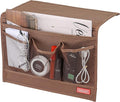 HAKACC Bedside Organizer, Bedside Storage Caddy Organizer with Hanging Pocket, Remote Holder for Bed Accessories, Brown