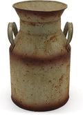 CVHOMEDECO. Farmhouse Galvanized Metal Milk Can, Old Rustic Primitives Jug Vase for Home and Garden Décor. Grey