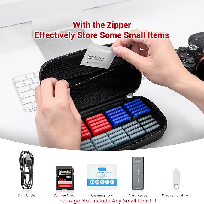 EVA PU CFexpress Type A Card SD Card Holder with 40PCS Individual Plastic Memory Card Case for 20 CFexpress Type-A Cards & 20 SD SDXC SDHC Cards,Water-Resistant CFA Memory Card Storage for Sony Camera