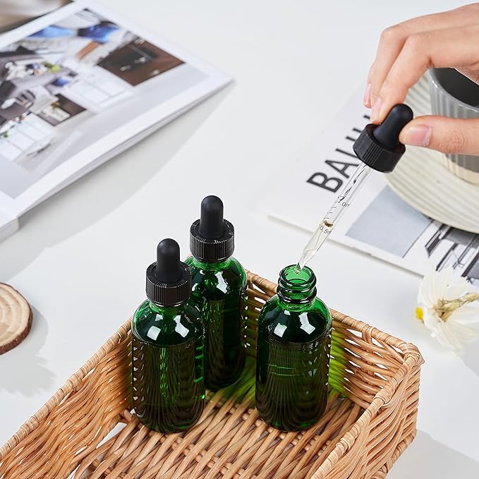 12 Pcs, 2oz Glass Dropper Bottle, Leakproof Tincture Bottles with Dropper, Green Reusable Eye Dropper Bottle, for All Kinds of Liquids (Green, 2oz-12pcs)