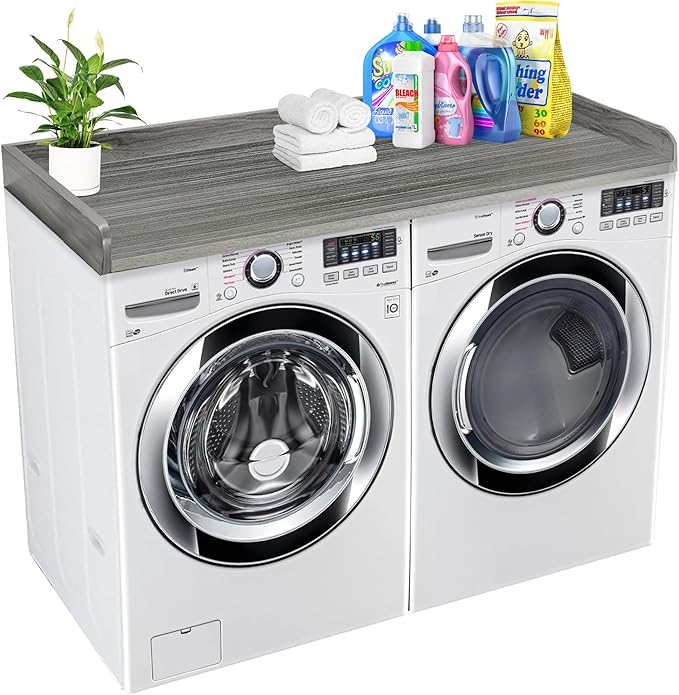 Royxen Washer Dryer Countertop with Solid Wood Core,54“W x 27.5D Laundry Countertop with Edge Rails,Washer and Dryer Topper for Laundry Room Organization (Eucalyptus)