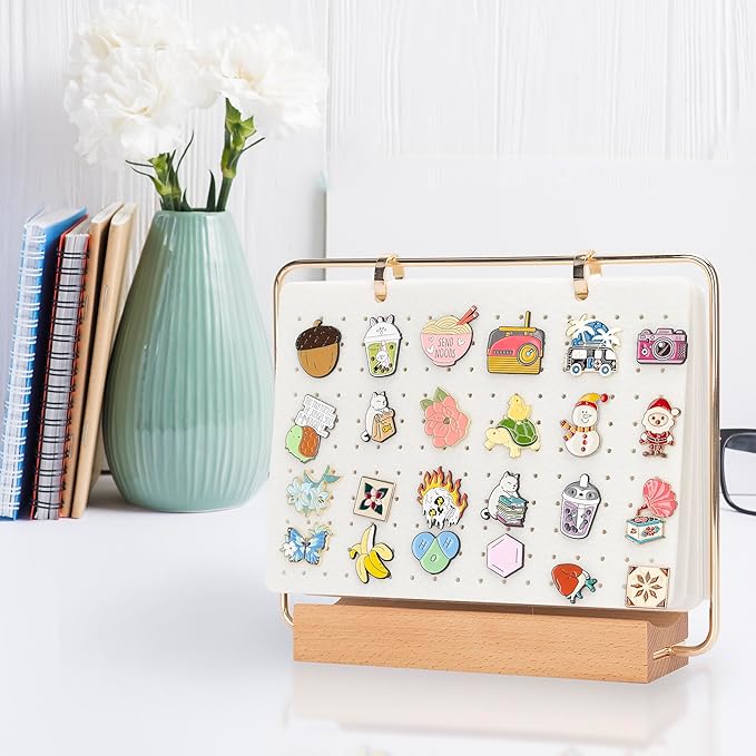 PACMAXI Display Organizers, Brooch Holder, Enamel Pin Pages for Store 180+ Pins, Collection Storage Calendar Wooden Stand With 6 Pages (Not Include Any Accessories) (White)