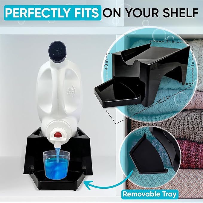 TidyFriend 3 Pack Laundry Detergent Dispenser with Tray, Laundry Soap Dispenser with Non-Slip Rubber Feet for Washing Room Organization, Easy Pour (Black)