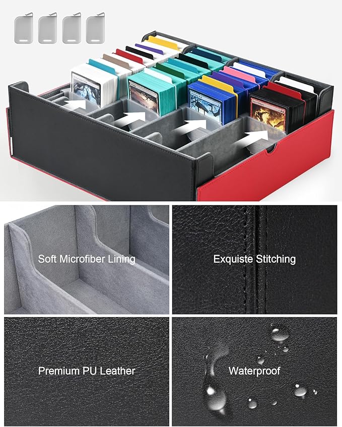 ZLCA Card Storage Box Holds 3200+, Deck Storage Case with 4 Stoppers, Card Organizer for TCG MTG PTCG(Red&White)