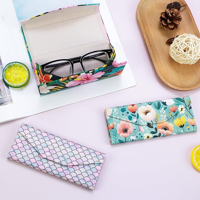 Foldable Glasses Case, Magnetic PU Leahter Sunglasses Case, Cute Hard Shell Folding Eyeglass Cases for Women Kids
