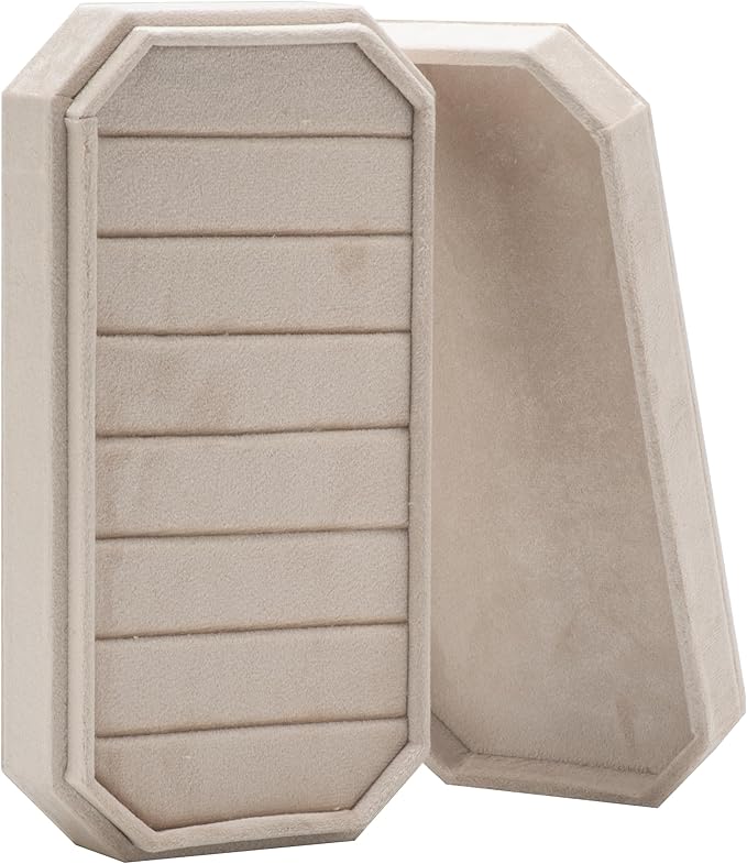 Velvet Ring Organizer Display Tray Jewelry Box Earring Holder Case for Wedding Birthday Christmas Day (Beige)