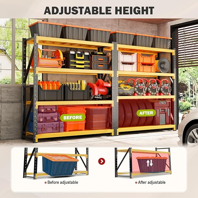 4000LBS Garage Shelving Heavy Duty, 48” W Storage Shelves, 4-Tier Adjustable Metal Storage Shelves, Steel Industrial Shelving Unit, Metal Shelving for Garage, Basement, Warehouse(47.3x20x79in)