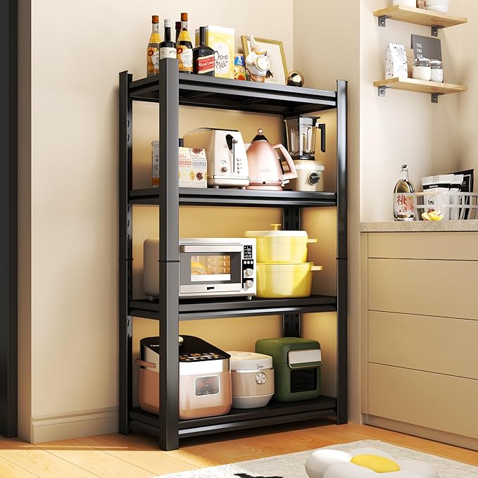 Storage Shelves, Garage Metal Shelving Unit, Adjustable, Double-Layer Column with Reinforced Ribs, Heavy-Duty, Capable of Bearing 2400 lbs, Suitable for Garage, Warehouse, Kitchen Storage
