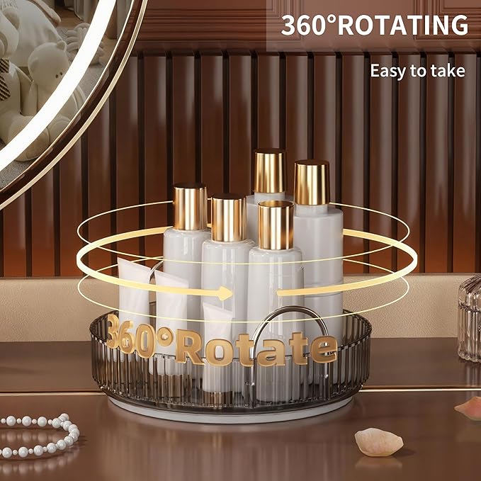 YCIA&DONE 360 Rotating Makeup Organizer and Storage for Vanity Countertop 1 Tier, High Capacity Cosmetic Skincare Perfume Organizers for Dresser Bathroom Fridge Lazy Susan (Smoky Gray)