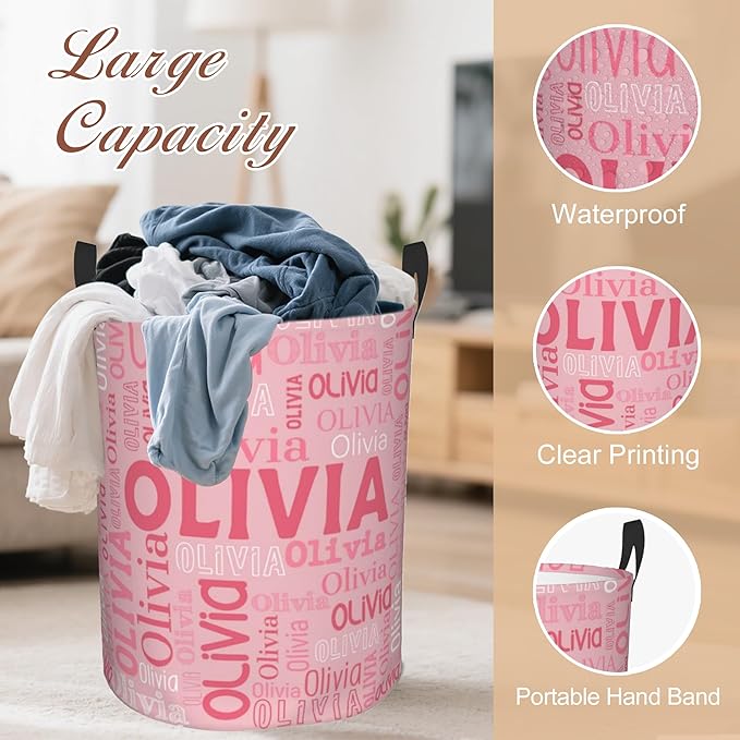 Custom Name Laundry Hamper, Personalized Laundry Basket with Name for Boys Girls Kids Men Women, Customized Name Dirty Clothes Basket Gifts for Clothes Toy Bathroom Bedroom Laundry Room Dorm