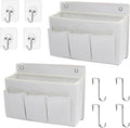 2-Pack Wall Hanging Organizer Bag/Hanging Baskets with Large Mesh Compartment & 3 Pockets，Over the Door Organizer Space Saving Storage for Bedroom,RV Camper, Closet (White-2 Pack)