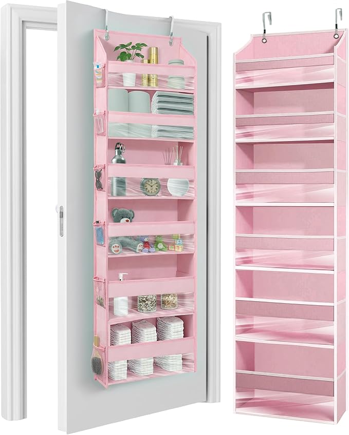 HOMELUX THEORY Over The Door Organizer Hanging - 50lbs Load 6 Large Front & 12 Side Pockets, 1 Pack Over The Door Shoe Organizer, Hanging Closet Organizer For Toys, Diaper, Purse, Sewing (Baby Pink)