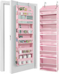 HOMELUX THEORY Over The Door Organizer Hanging - 50lbs Load 6 Large Front & 12 Side Pockets, 1 Pack Over The Door Shoe Organizer, Hanging Closet Organizer For Toys, Diaper, Purse, Sewing (Baby Pink)