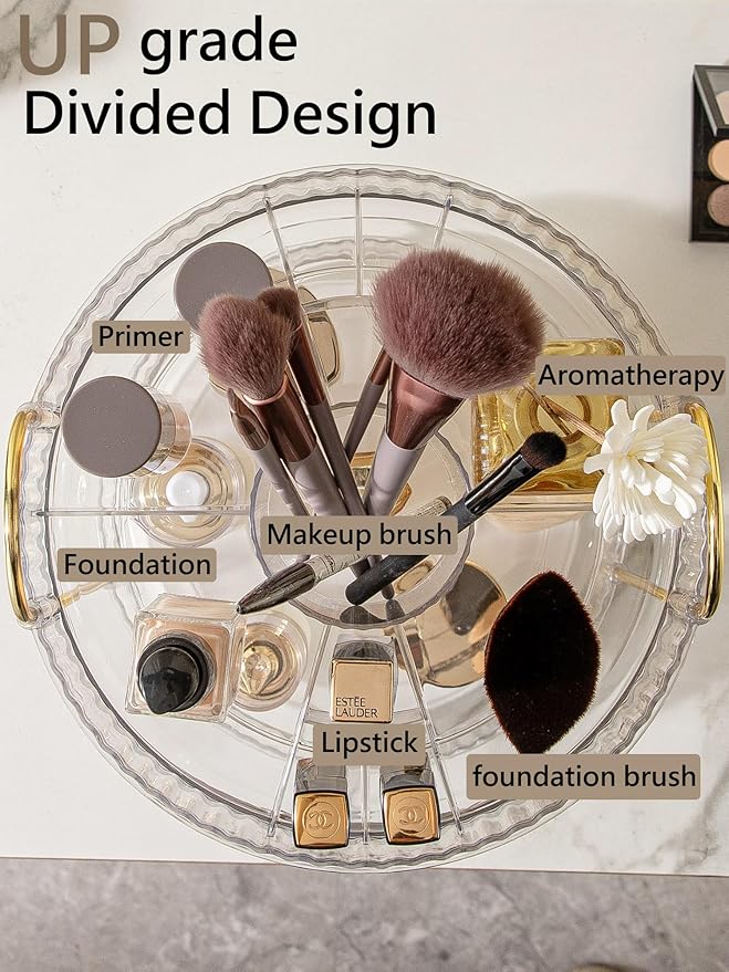 360 Rotating Makeup Organizer,3 Tier Large Capacity Make Up Organizers and Storage,Skincare Perfume Vanity Organizers,Bathroom Cosmetics Storage Organizer Countertop(Clear)