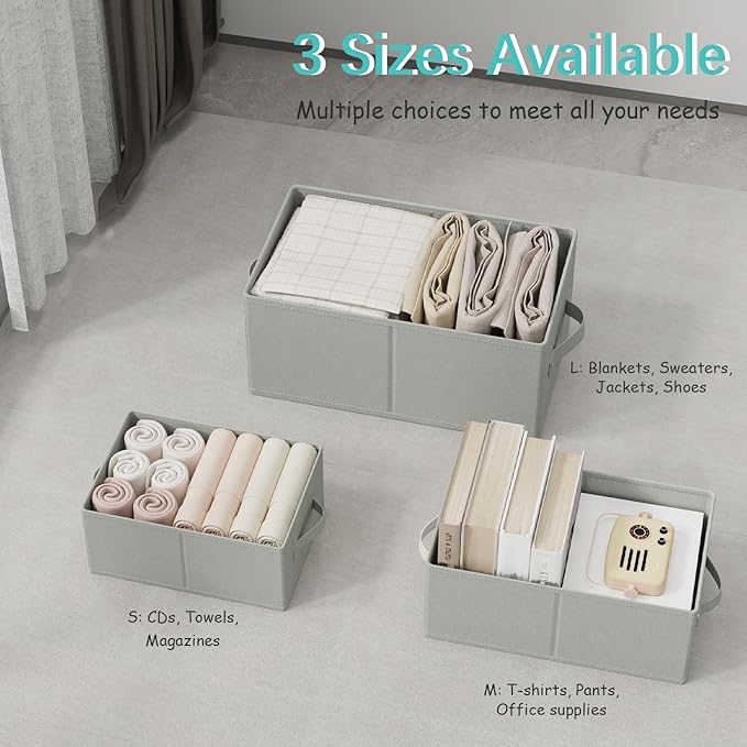 Storage Bins, 3 Pack Foldable Cloth Basket, Cube Organizer with 2 Handles, Suitable for bedrooms, living rooms, wardrobes, and workspaces, Grey, 13 x 9.1 x 5.5 In, XSNY11GS-3