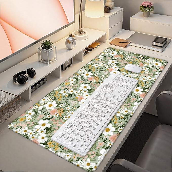 Rustic Wildflower Floral Large Mouse Pad 31.5x15.7inch, Cottagecore Botanical Flower Large Extended Computer Desk Mat Mousepad for Keyboard and Mouse, Floral Desk Accessories