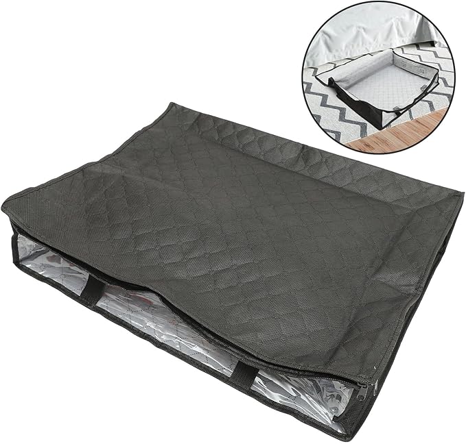 SAFIGLE Foldable Under Bed Storage Bag for Clothes Quilts Breathable Non-woven Organizer with Easy-open Zipper and Transparent Window for Blankets Pillows Sweaters Seasonal Clothing