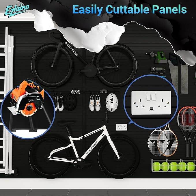 Ezlaino Slat Wall 4FT x 4FT, Versatile PVC Slatwall Paneling w/Long-Lasting Durability, Easy to Clean, Fits Most Slatwall Accessories, Ideal Organizer for Garage, Home & Store Storage, Black