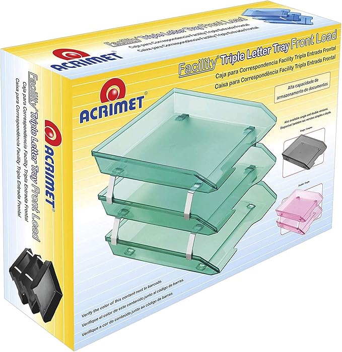Acrimet Facility 3 Tier Letter Tray, Front Load, Letter Size/A4, Desktop File Organizer, Plastic (Clear Crystal Color)