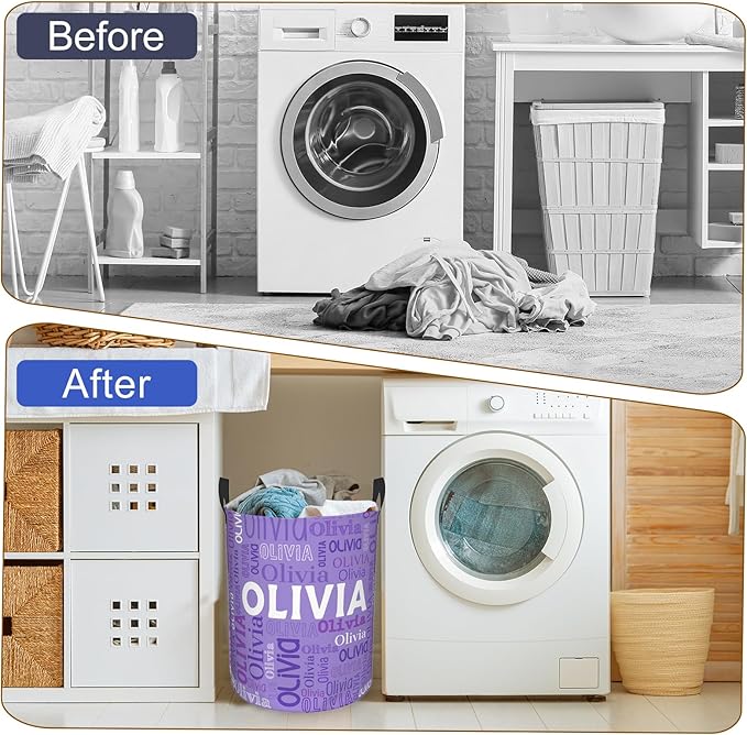 Custom Name Laundry Hamper, Personalized Laundry Basket with Name for Boys Girls Kids Men Women, Customized Name Dirty Clothes Basket Gifts for Clothes Toy Bathroom Bedroom Laundry Room Dorm
