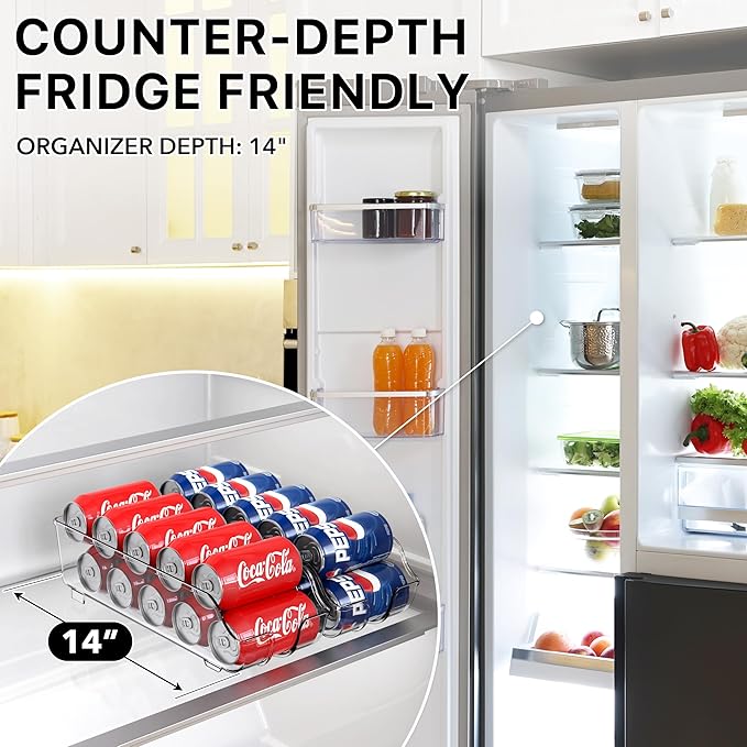 Simple Houseware Soda Can Organizer and Dispenser for Refrigerator / Pantry, Clear, Set of 6