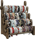 TOPNEW 4 Tier Wooden Bracelet Holder, Scrunchie Bangle Watch Necklace Display Storage Jewelry Holder Stand Display Organizer, Brown