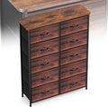Curved Profile Dresser for Bedroom, Chest of Drawers, 10 Storage Drawers Organizer Unit, Brown Dresser with Fabric Bins for Closet, Living Room, Kid Room （Rustic Brown