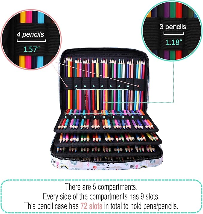 JAKAGO 220 Slots Colored Pencil Case Large Capacity Pen Holder for Artist Painter Zipper Organizer Bag for Marker Highlighter Storage Case for Office Sketch Travel Supplies (Forest)