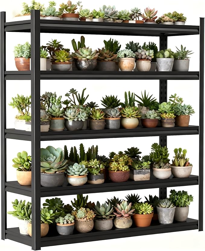 Garage Shelves,14-48''W Heavy-Duty Storage Shelves, Double-Layer Uprights, Thickened Shelves, Waterproof &Rustproof, Suitable for Indoor & Outdoor Use. (BLACK, 5TIER 45''W*16''D*72''H, 5-TIER)