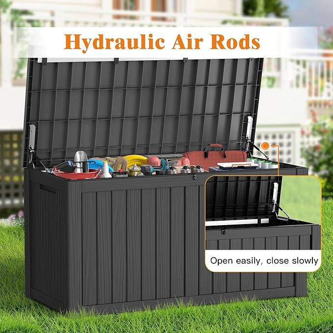 Outdoor Storage Box - Lockable Waterproof UV-Resistant Resin Deck Box for Patio Cushions, Pool Accessories (Black, 150 Gallon)