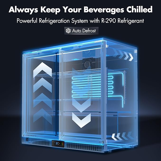 Coolski Back Bar Cooler Commercial Undercounter Refrigerator with 2 Glass Door, Bar Beverage Refrigerator for Beer Soda Wine 7.0 Cu.Ft. Capacity LED Lighting ETL NSF Approved, Black