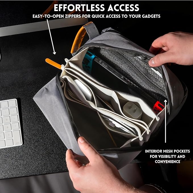 Large Electronics Organizer and Tech Travel Bag – Premium Portable Case for Cables, Chargers, Cords, and Accessories – Ideal pouch for your Travel Essentials and Commuting needs (Grey)