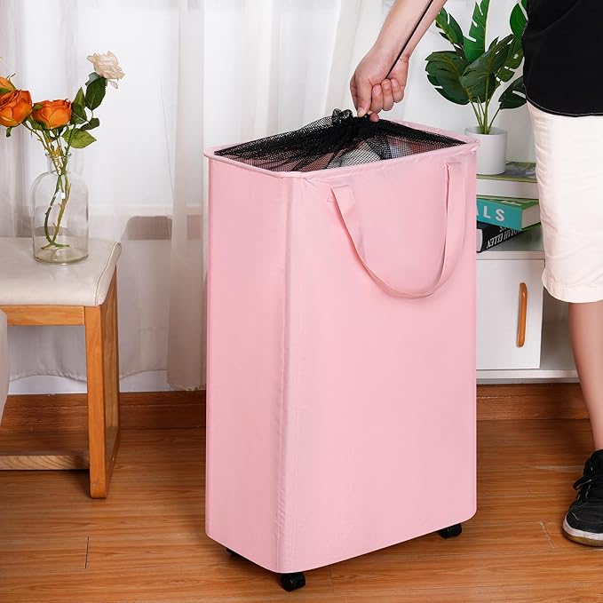 efluky Slim Rolling Laundry Basket for Clothes, Bedroom & Dorm (Black, 75L)