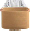 danpinera Large Blanket Basket for Living Room, 72 L Woven Cotton Rope Baskets for Kids Toy, Pillows, Towels, Cotton Organizing with leather handle, Storage Bin for Nursery, 22’’*17’’*11.8’’ Jute