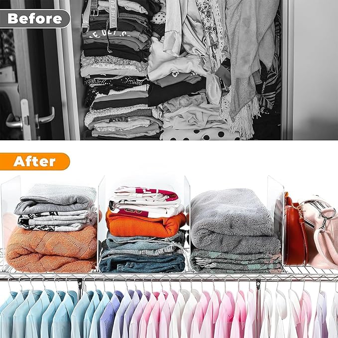 12 Pack Shelf Dividers for Wire Shelves,Acrylic Clear Closet Organizers and Storage for Sweater,Shirts,Bookshelf Handbags Separators Dividers for Closet Organization in Bedroom/Kitchen/Office/Pantry