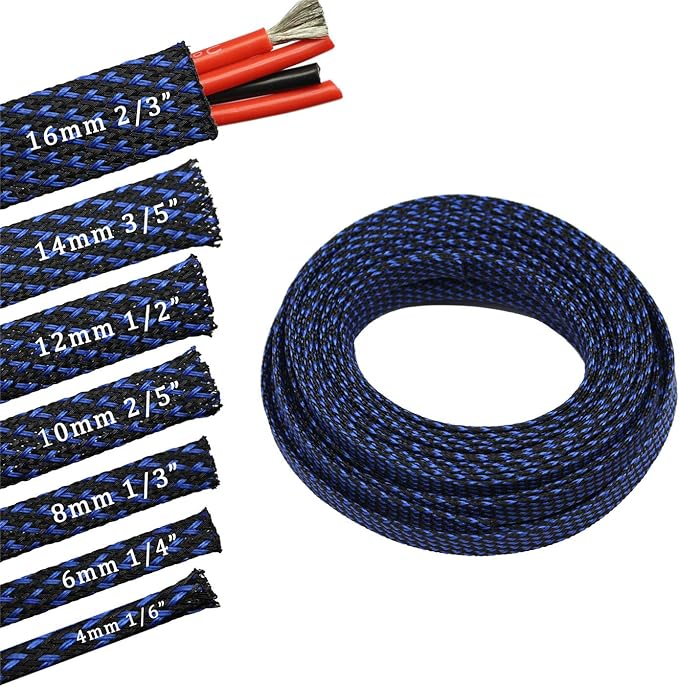 30ft PET Expandable Sleeving Wire Cable Sleeve (3/5", Blue&Black)