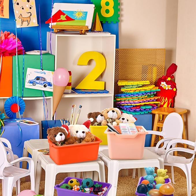 Dandat 72 Pcs Book Bins for Classroom Plastic Cubby Bins Bulk Classroom Storage Baskets Stackable Assorted Colors Toy Storage Containers for Library Home Office School Nursery Playroom
