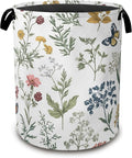 Beautiful Floral Laundry Hamper,Collapsible Laundry Baskets,Flowers Butterfly Dirty Clothes Baskets with Handles,Oxford Cloth Hamper for Bedroom,Bathroom,College Dorms,16"x20"