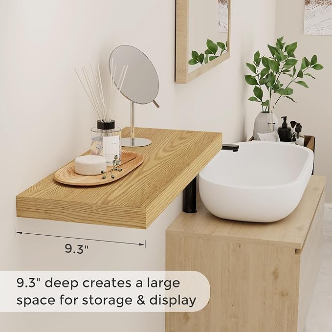 Fun Memories 24 Inch Floating Shelves for Wall 2 Pack for Bedroom|Kitchen|Bathroom, Wall Mounted Rustic Wood Shelves, 9.3 Inch deep Floating Shelf with Invisible Brackets for Books|Storage|Decor,Oak