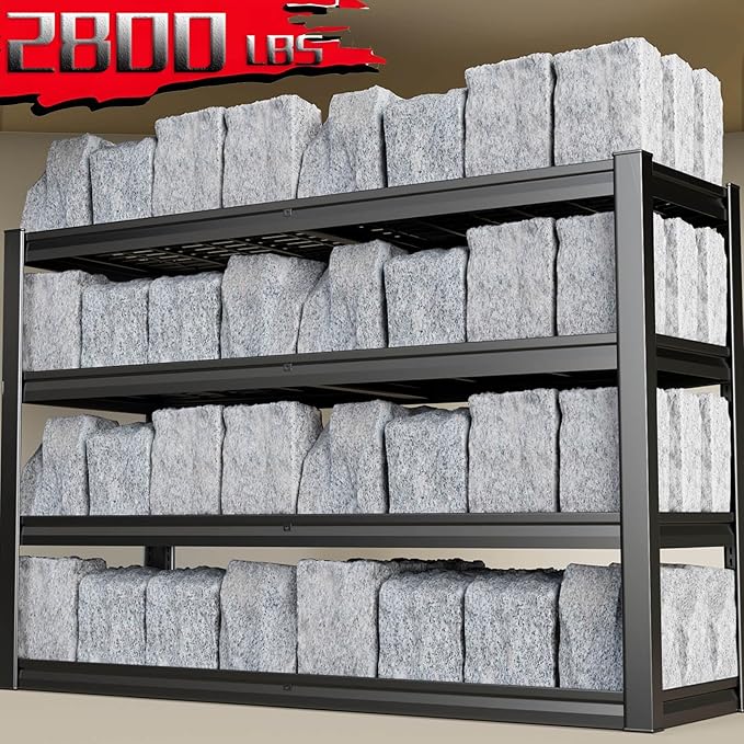 68" Wide Heavy Duty Garage Shelving Units, 4-Tier Deep Storage Shelves,Black Metal Garage Shelves,Steel Shelf,Large Storage Rack,Industrial Shelving for Shop, 68" W x 20" D x 68" H