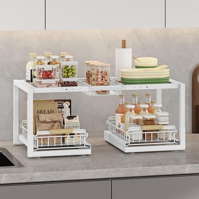 Under Sink Organizer,Pull Out Storage Organizer,2 Tier Sliding Sink Organizer Under Cabinet For Kitchen,Bathroom