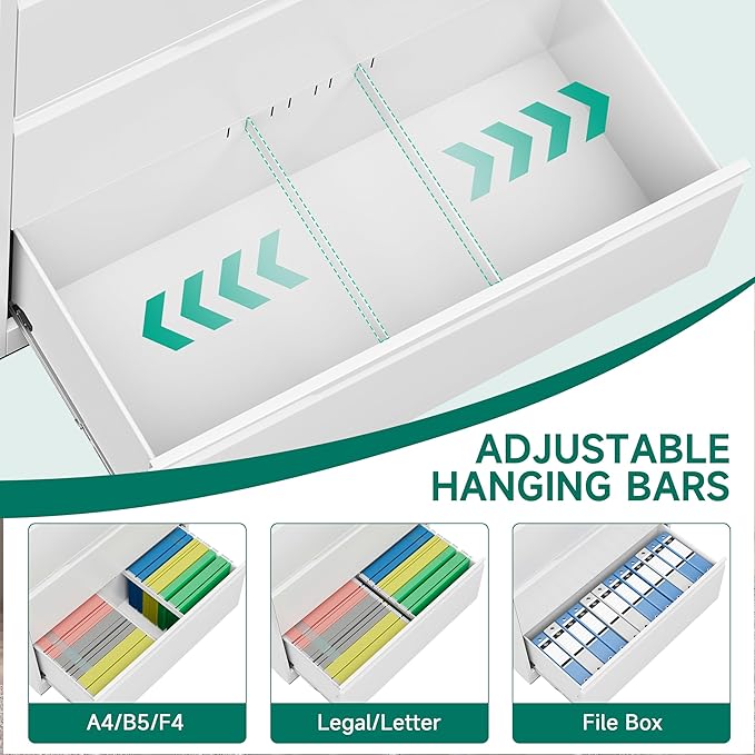 Metal Steel Filling Cabinets for Home Office - 4 Drawer Lockable Lateral File Cabinet for Hanging Files Letter/Legal/F4/A4 Size, Assembly Required - White