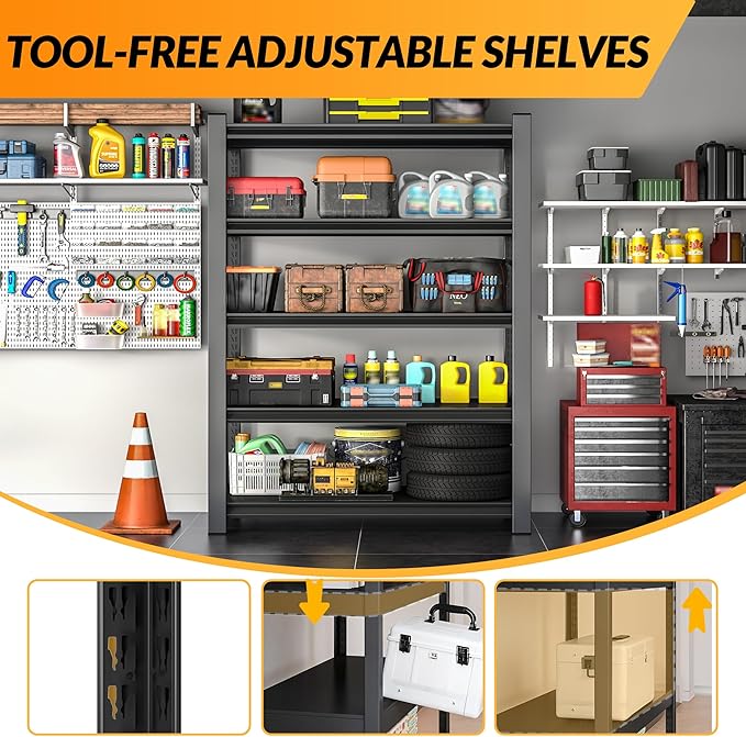 BESFUR 71" H Wider Garage Shelving, 3000LBS 5-Tier Storage Shelves, Heavy Duty Metal Shelving Unit and Large Adjustable Storage Rack, for Warehouse Shop Garage Pantry Industrial, 19.7"*47.3"*71"