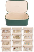 Vlando Jewelry Case with 12 Velvet Jewelry Bags Travel Jewelry Organzier for Travelers Necklace Rings Earrings Jewelry Bags Christmas Birthday Wedding Valentines Day Gifts (Green)