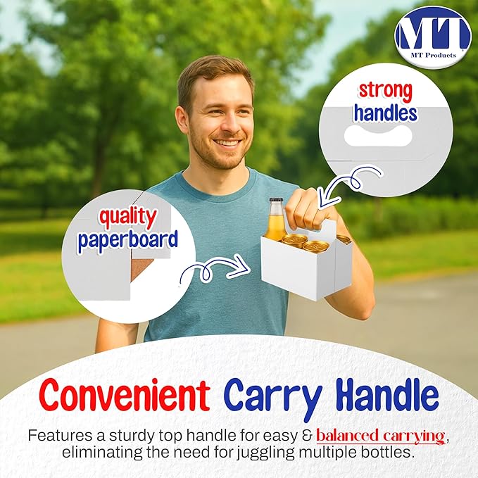 MT Products White Cardboard 6 Pack Bottle Carrier 12 oz. - Beer Bottle Holder (Pack of 10) - Made in USA