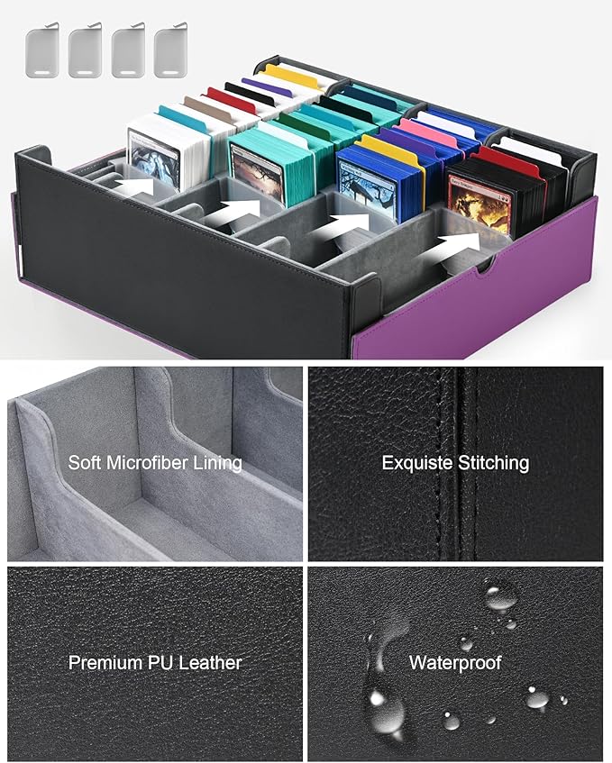 ZLCA Card Storage Box Holds 3200+, Deck Storage Case with 4 Stoppers, Card Organizer for TCG MTG PTCG(Purple& White)