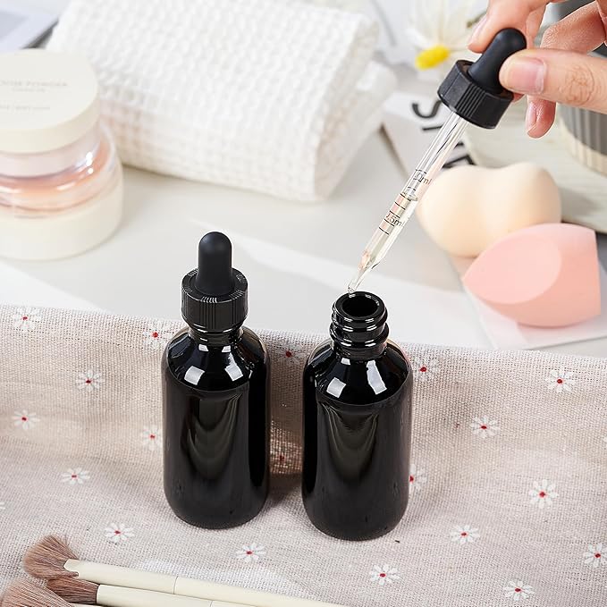 24 Pcs, 2oz Glass Dropper Bottle, Leakproof Tincture Bottles with Dropper, Black Reusable Eye Dropper Bottle, for All Kinds of Liquids (Black, 2oz-24pcs)